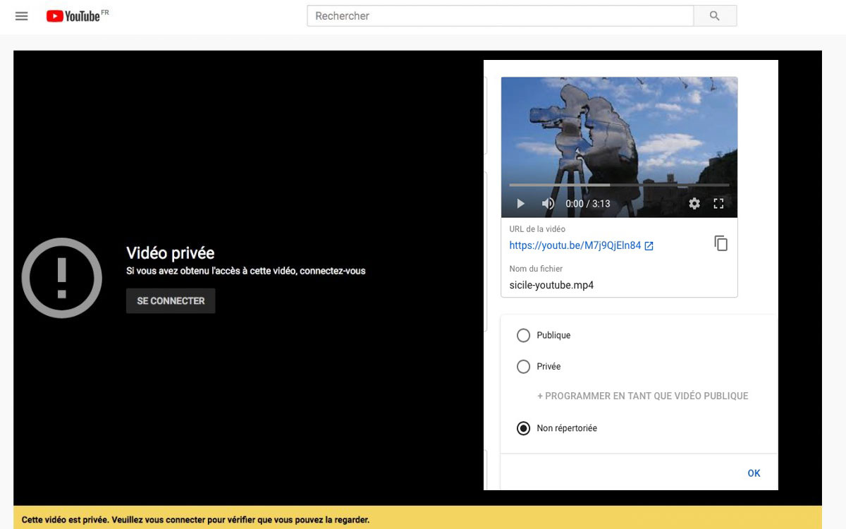 Publier sur YouTube sa vidéo de voyage en mode privé ou non-répertorié